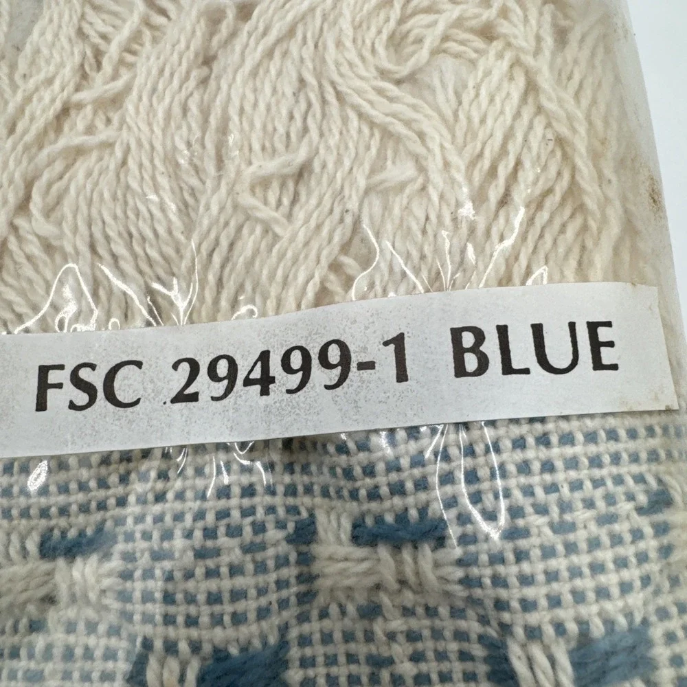 Vintage Avon Afghan Woven Throw With Fringe Grandma Core Cottage hearts Blue NIB